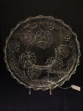 Glass 5 Part Relish Round Platter Asian Lotus & Foliage Relief Design