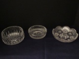 3 Pieces - Crystal Hobstar Pattern Sawtooth Edge Dish