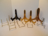 Lot - Brass, Wood & Metal Display/Plate Stands