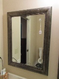 Classic Old World Style Silver Tone Antiqued Patina Framed Beveled Wall Mirror