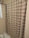 Lot - Bathroom Tan/Green Plaid Pattern Show Curtain, Bath Mat & Valance Window Treatment