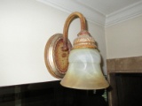 Timeless Design Pair Wall Sconce Light Fixtures w/ Arched Arm Faux Marbleized Glass Shades
