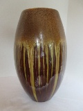 Large Décor Cupped Vase Brown/Tan Drip Glaze Finish