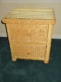 Natural Wicker 2 Drawer Night Stand w/ Glass Top & Braided Trim on Bun Feet