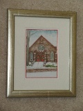Church w/ Christmas Wreaths Winter Scene Print by Artist Sueanne Hall