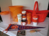 Clemson Lot - Orange Basket, Pennant, Plastic Cups, Pitcher, Tiger Nuts, Etc.