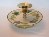 Franciscan Earthenware Ivy American Pattern Candleholder Brass Finish Handle & Footed Base