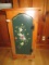 3-Tier Inlay Shelving Vintage Wooden Side Cabinet Painted Floral Front, Wood Pull, Bow Skirt