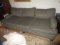 Alisa Sofa 3 Seat Grey Upholstered, Scalloped Wood Feet