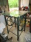 Black Ornate Design Side Table, Round Sides, Gilted Spindle Motif, Glass top