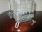 Prescut Glass Diamond Cut Jar w/ Silverplate Stand/Holder w/ Silverplate