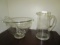 Large Glass Punch Bowl w/ Ladle & Pitcher