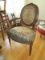 Antique Wooden Parlor Chair, Oval Back w/ Stitched Farm/Bird Back/Seat, Acorn Top