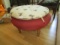 Wooden Legs Red Fabric/Rooster Fabric Upholstered Foot Rest, Spindle Legs