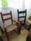 2 Wooden Child's Chair, 1 Brown Wicker Seat, Ladder Back, 1 Dark Stained