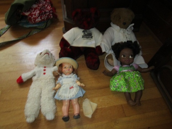Lot - Red Elvis Bear, Plus Bear, Puppet, Black Girl Doll, Little Debbie Doll
