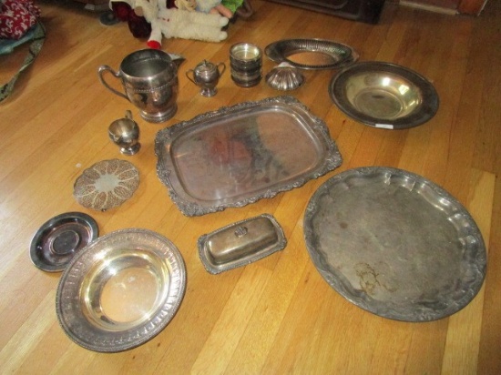 Silverplate Lot - Ceramics, Trinket Dishes, Butter Dishes 18" L Tray, Etc.