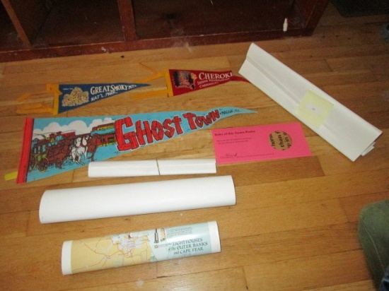 Wall Décor Lot - Ghost Town N.C. Flag, Cherokee Reserve Flag, Rules of Tavern Poster, Etc.