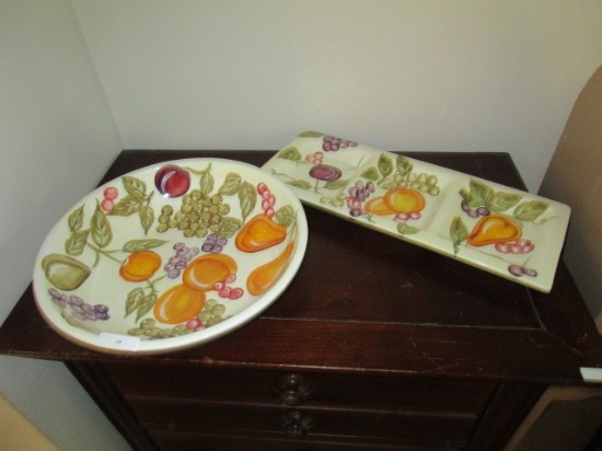 WCL Fruit/Grape Ceramic Bowl 12 3/4" D, 3 Part Divider Plate 17 1/2"