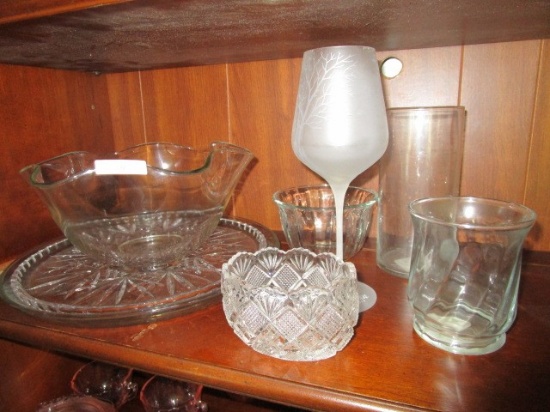 Glass Lot - Scalloped Bowl, Crimped Rim Front Bowl, 2 Glass Serving Platters