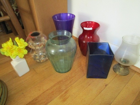 Glass Lot - Ruby Glass Vase, Purple Glass Vase, Blue Glass, Various Sizes, Etc.