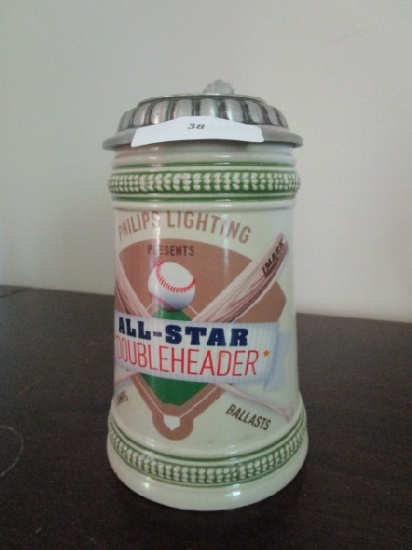 Philips Lighting All-Star Double Header Stein Baseball Motif, Metal Cap 7" H