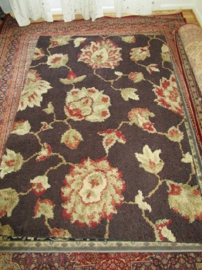 Dark Blue Floral Floor Rug
