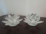 Pair - Glass Floral Design Candle Holders