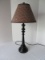 Black Metal Classic Design Table Lamp w/ Tan Harlequin Fabric Shade