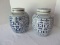 Pair - Porcelain Chinese Design Blue & White Ginger Jars w/ Lids