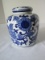 Semi-Porcelain Blue & White Oriental Flowering Vine Pattern Covered Ginger Jar