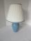 Blue Ceramic Accent Lamp Ribbed Panel Design w/ Pleated Blue Trim Shade