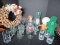 Barware Lot - Mugs, Stems, Cork Wreath, White Globe Light, Poodle Bottle Cover, Etc.
