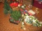 Christmas Lot - Garland, 24 Tea Light Flameless Candles, Baskets, Bows, Santas, Etc.