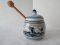 Delfts Blue/White Covered Honey Pot w/ Wooden Honey Dipper