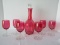 8 Piece - Cranberry Iridescent Flash Wine Decanter Hand Blown w/ Clear Stopper