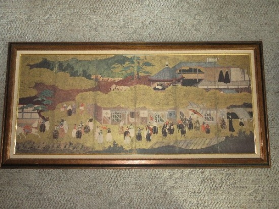 Titled "Portuguese Visitors Arriving in Japan" Picturesque Scene Screen Panel Form Print