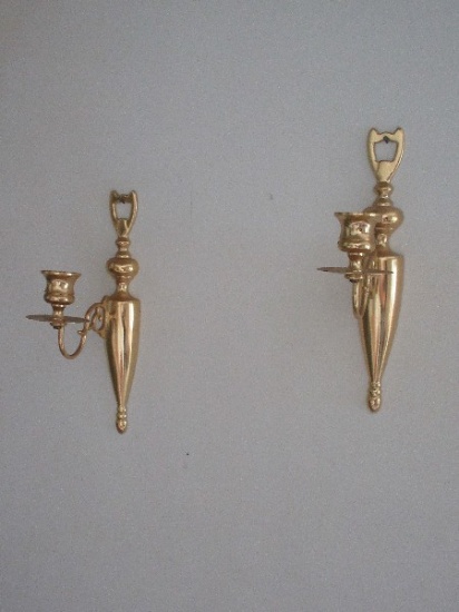 Pair - Brass Colonial Williamsburg Style Wall Sconces w/ Wax Drip Pans