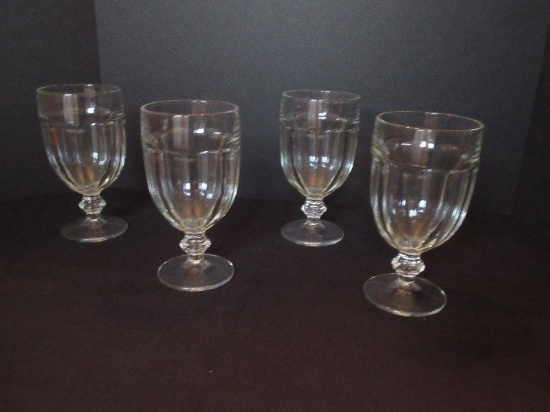 Set - 4 Duratuff Pressed Glass Iced Tea Footed Goblets Panel Design