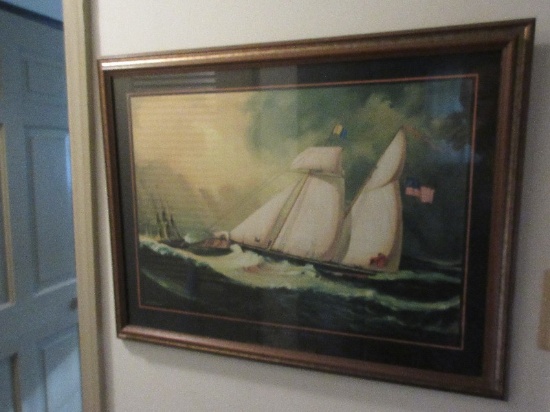 Titled "Rossie" Baltimore Clipper-Privateer Nautical Ship Print Artist Stuart Leech