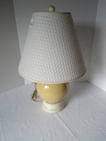 Mid-Century Beige Reverse Painted Pressed Glass Sphere Lamp on Metal Ivory Plinth Base