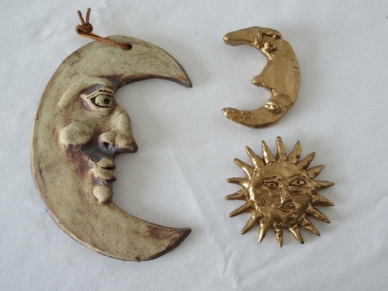 Lot - Whimsical Pottery Crescent Moon Relief Face Artist Signed