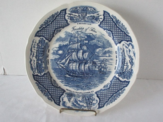 Alfred Meakin Blue/White Historic Scenes of Chinese export to America Titled "Fair Winds"