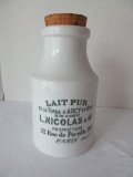 French L. Nicolas Lait Pur Porcelain Bottle w/ Cork Stopper