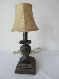 Resin Pineapple on Plinth Base Candle Stick Accent Lamp w/ Faux Leather Shade