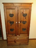 Rustic Country Style Pine Piesafe Cabinet w/ Heart Shaped Cut-Out Wire Panel Doors