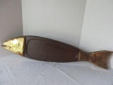 Brass Fish Head/Tail Wooden Center Platter
