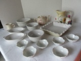 Lot - Stoneware Bowls Speckle Pattern, Ceramic FTD Pitcher, Arthur Wood Ironstone Teapot