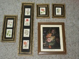 Lot - Botanical & Antique Floral Glory Prints in Gilded/Lacquer Finish Frames