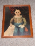 Victorian Boy w/ Dog Portrait on Board Print in Fruit Wood Frame